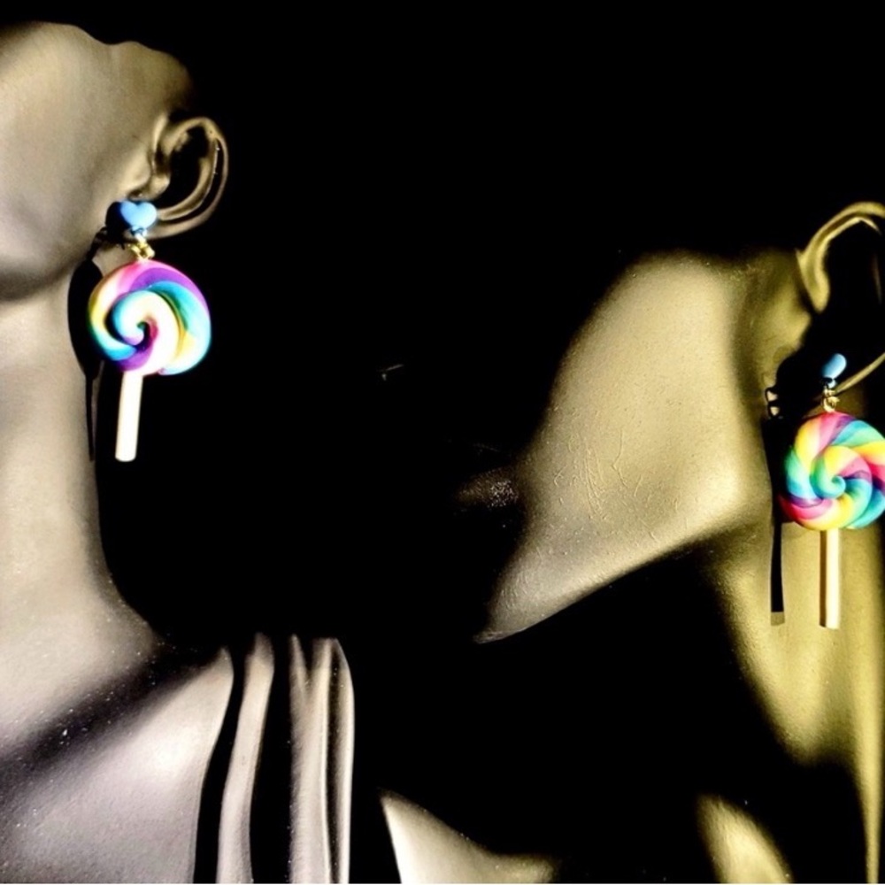 Candy Colorful Swirl Lollipop Earrings Dangle Silver Sterling